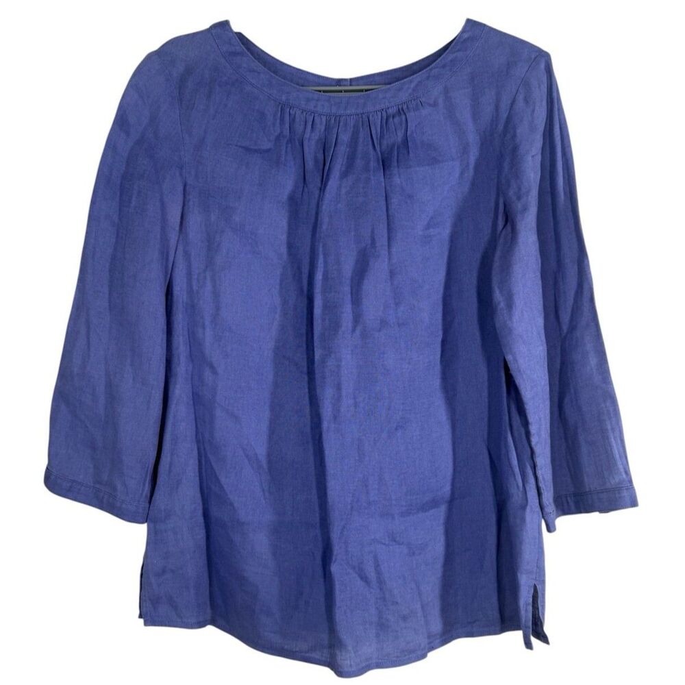 Boden Womens Linen Popover Top Sz 6 Pintuck Breathable Lightweight Periwinkle